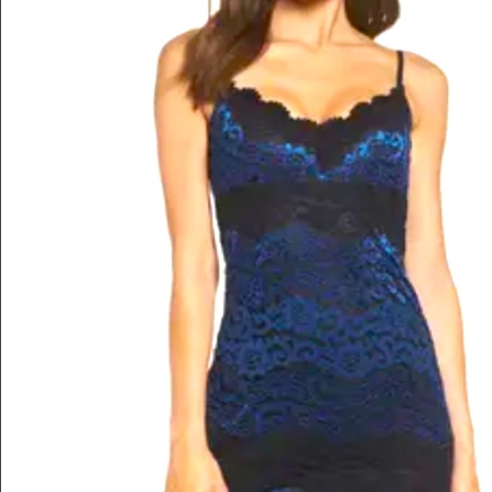NSR black and blue lace slip dress